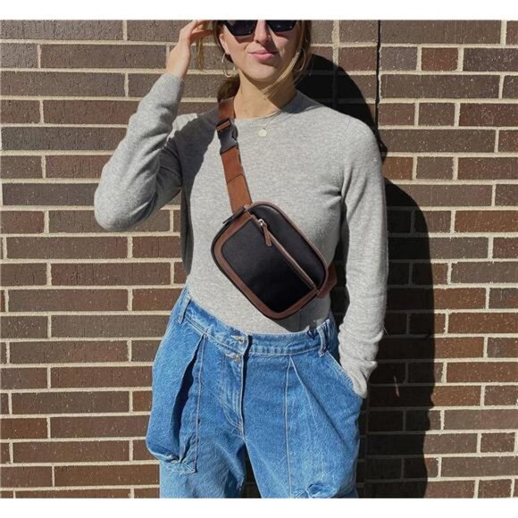 Crossbody Bag Trendy Fashion Black Brown - Picture 2 of 6